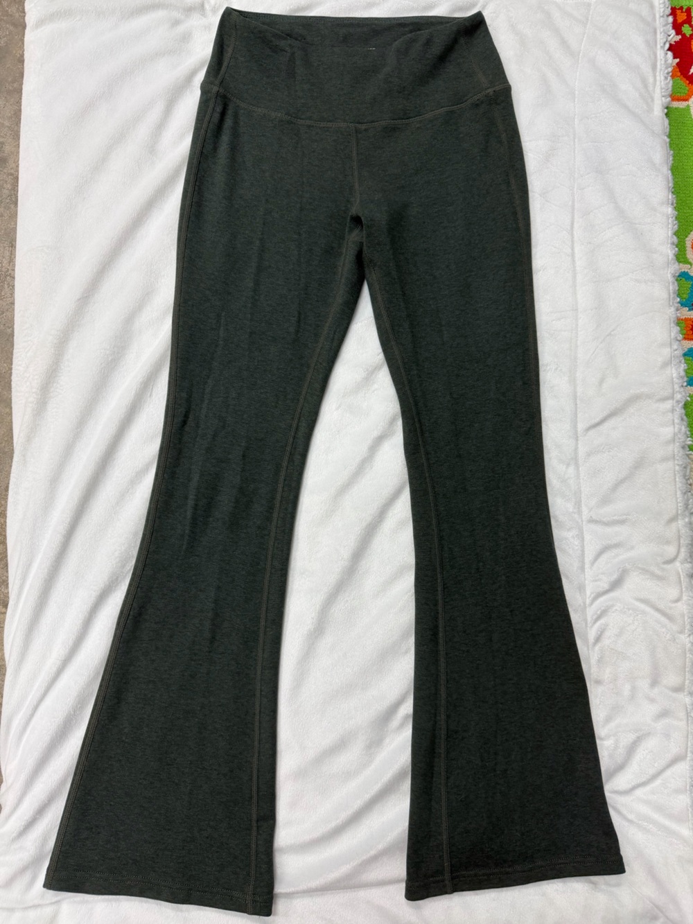 Women's Dark Green Flare Leggings with High Waist - Soft Yoga Pants